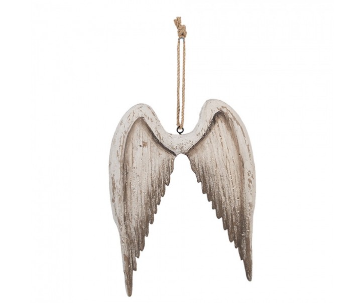 Bílá antik dřevěná závěsná andělská křídla Angel Rustic - 20*3*27 cm Clayre & Eef