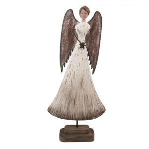 Dřevěná dekorace anděl s hvězdičkou Angel Brocante - 19*6*42 cm