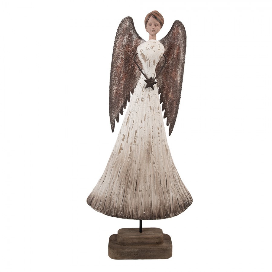 Dřevěná dekorace anděl s hvězdičkou Angel Brocante - 19*6*42 cm