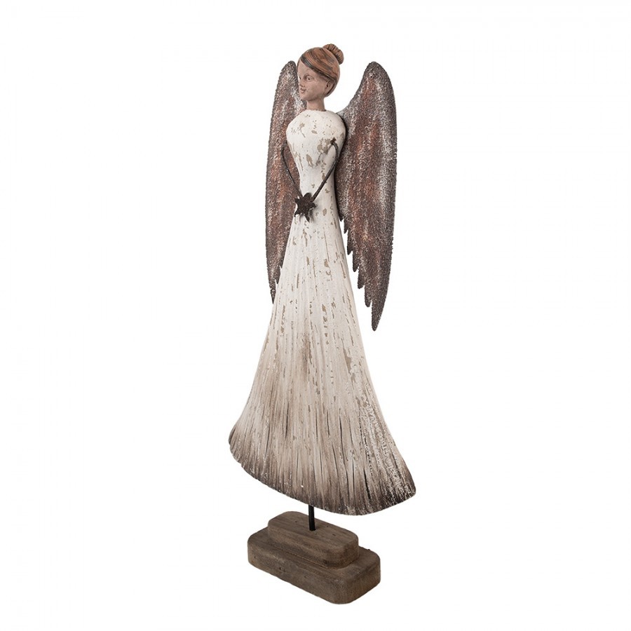 Dřevěná dekorace anděl s hvězdičkou Angel Brocante - 19*6*42 cm