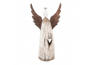 Dekorace dřevěná figurka anděl se srdíčkem Angel Rustic L - 14*5*26 cm