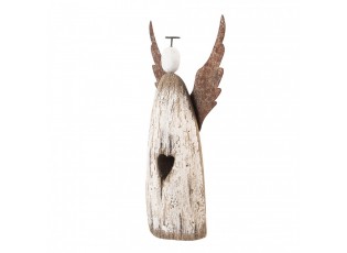 Dekorace dřevěná figurka anděl se srdíčkem Angel Rustic L - 14*5*26 cm