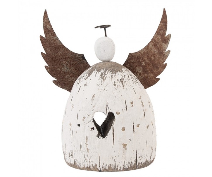 Dekorace dřevěná figurka anděl se srdíčkem Angel Rustic L - 19*6*21 cm Clayre & Eef