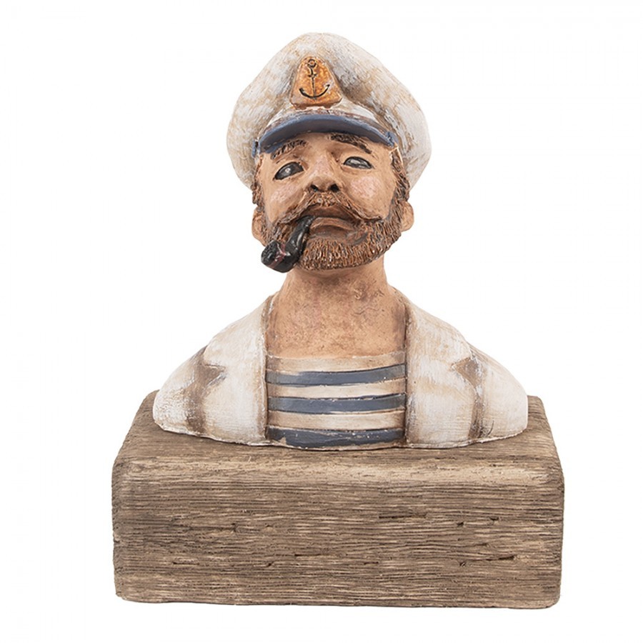 Dekorace figurka námořník s fajfkou na podstavci Rustic - 16*8*20 cm
