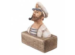 Dekorace figurka námořník s fajfkou na podstavci Rustic - 16*8*20 cm