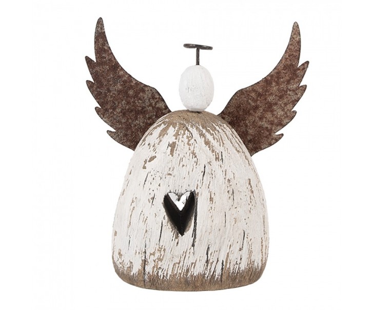 Dekorace dřevěná figurka anděl se srdíčkem Angel Rustic M - 13*5*14 cm Clayre & Eef