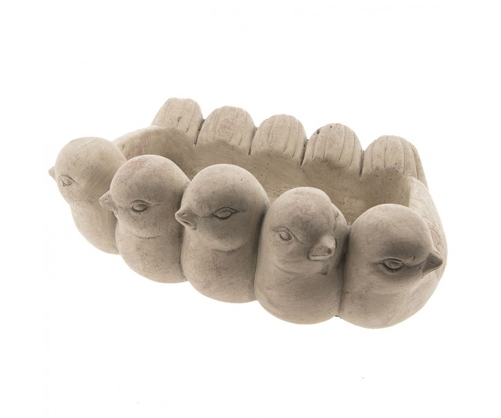 Šedý květináč Ptáčci - 31*19*11 cm Clayre & Eef