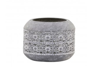 Zinkový antik kovový svícen zdobený květy Aiglé - Ø 10*8 cm