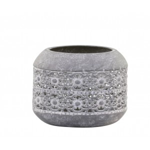 Zinkový antik kovový svícen zdobený květy Aiglé - Ø 10*8 cm