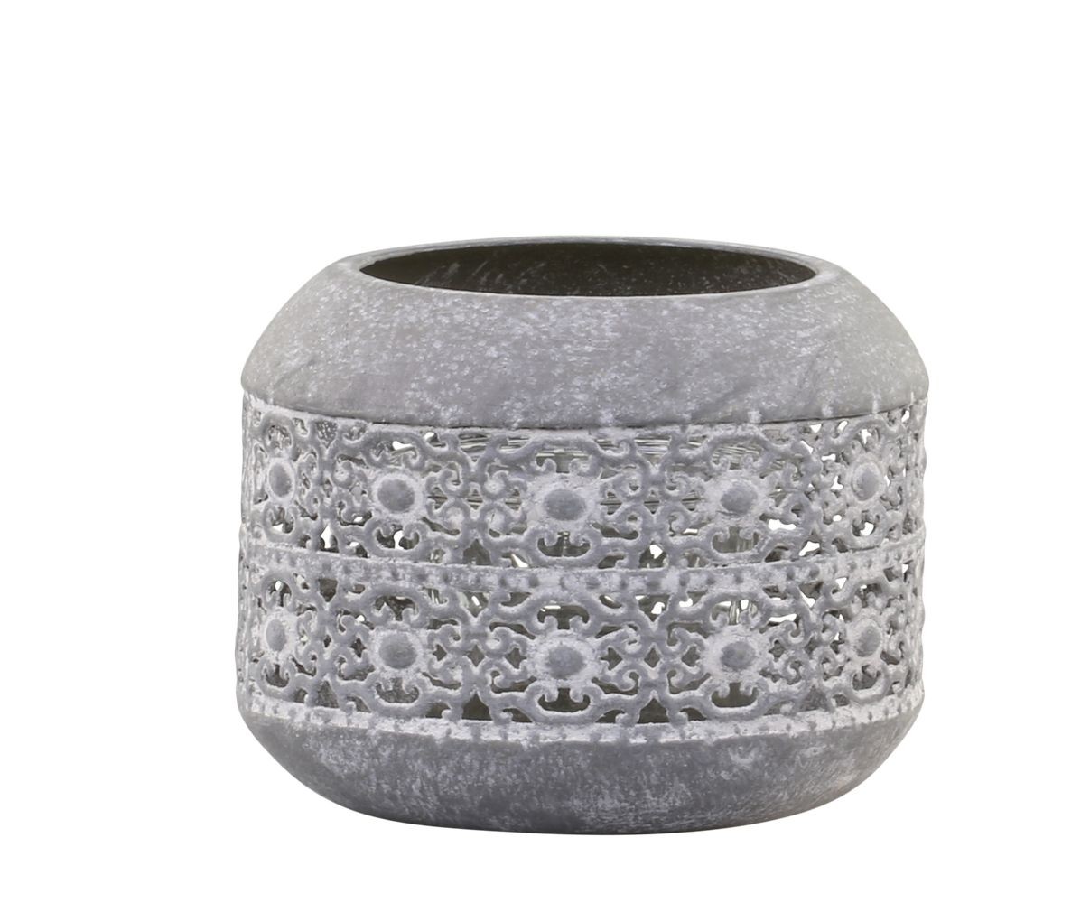 Zinkový antik kovový svícen zdobený květy Aiglé - Ø 10*8 cm