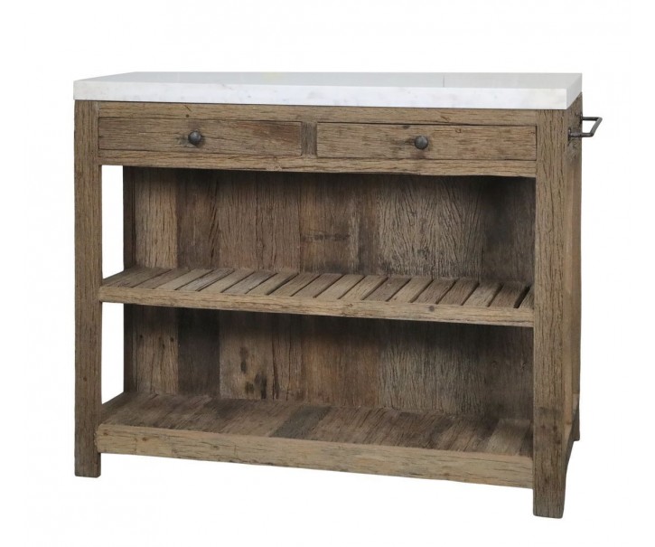 Hnědý dřevěný servírovací stůl s mramorovou deskou Grimaud - 130*60*97 cm Chic Antique