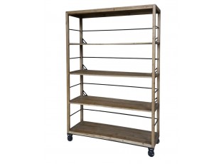 Přírodní dřevěný regál na kolečkách se 4 policemi Bellona - 150*48*200 cm