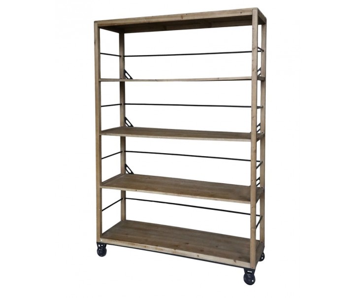 Přírodní dřevěný regál na kolečkách se 4 policemi Bellona - 150*48*200 cm Chic Antique