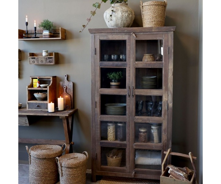 Hnědá antik dřevěná vitrína z recyklovaného dřeva Grimaud - 100*40*185 cm Chic Antique
