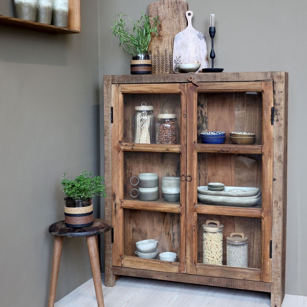 Hnědá antik dřevěná vitrína z recyklovaného dřeva Grimaud - 85*18*105 cm