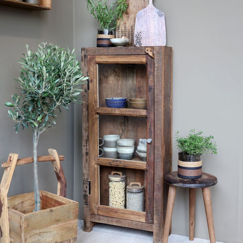 Hnědá antik dřevěná vitrína z recyklovaného dřeva Grimaud - 47*18*105 cm