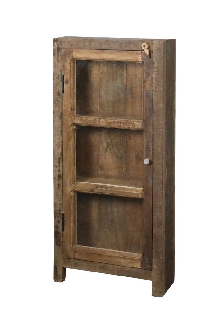 Hnědá antik dřevěná vitrína z recyklovaného dřeva Grimaud - 47*18*105 cm