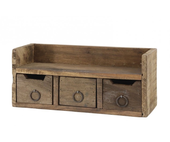 Hnědá antik dřevěná polička se šuplíčky Grimaud Unit - 36*12*15 cm Chic Antique