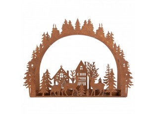 Rezavý kovový vánoční svícen na 4 čajové svíčky Brocante rust - 32*9*23 cm