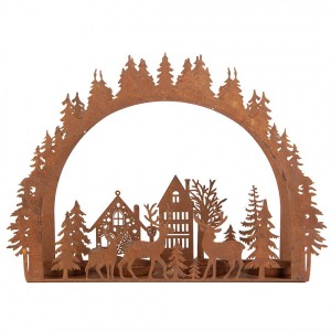Rezavý kovový vánoční svícen na 4 čajové svíčky Brocante rust - 32*9*23 cm