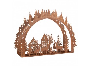 Rezavý kovový vánoční svícen na 4 čajové svíčky Brocante rust - 32*9*23 cm