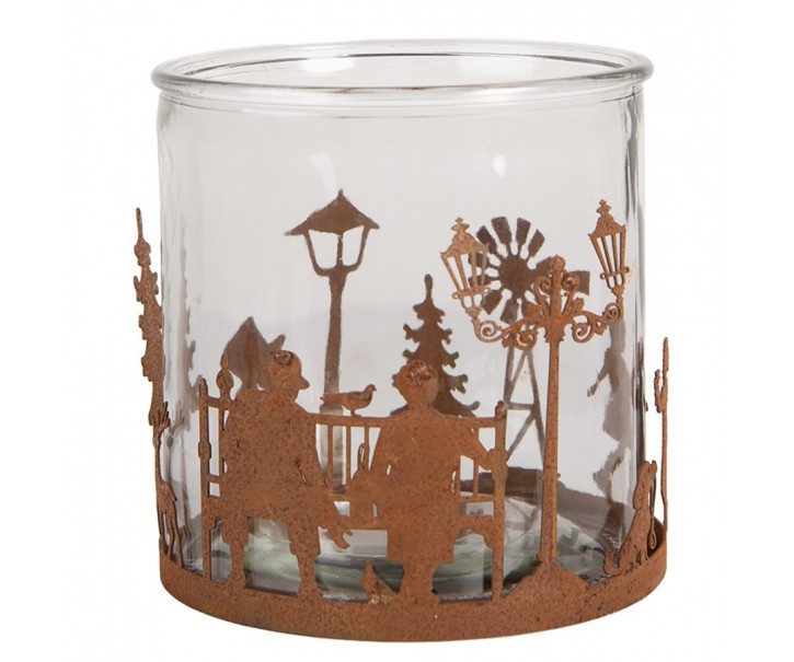 Rezavý kovový vánoční svícen Brocante rust - Ø 15*15 cm Clayre & Eef