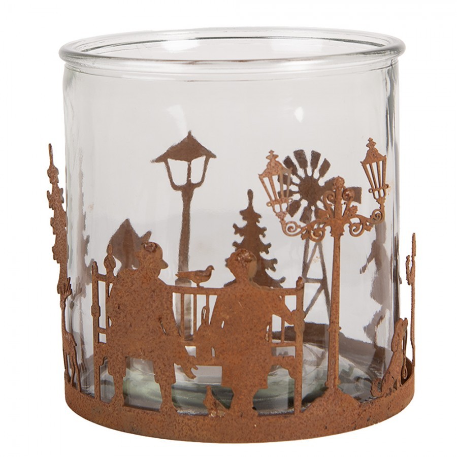 Rezavý kovový vánoční svícen Brocante rust - Ø 15*15 cm