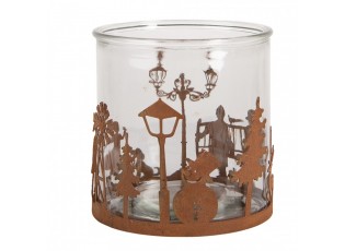 Rezavý kovový vánoční svícen Brocante rust - Ø 15*15 cm