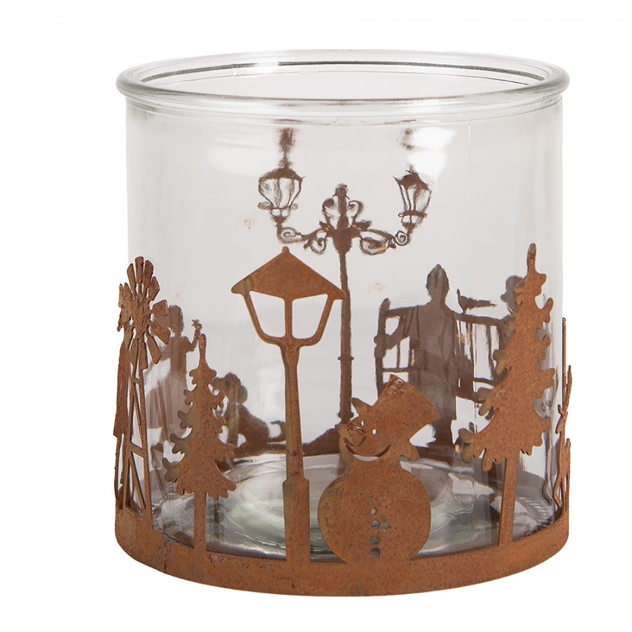 Rezavý kovový vánoční svícen Brocante rust - Ø 15*15 cm