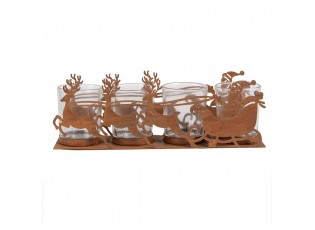 Rezavý kovový vánoční svícen Santa se spřežěním Brocante rust - 25*8*8 cm
