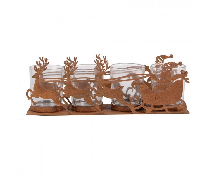 Rezavý kovový vánoční svícen Santa se spřežěním Brocante rust - 25*8*8 cm Clayre & Eef