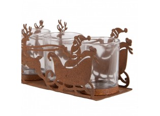 Rezavý kovový vánoční svícen Santa se spřežěním Brocante rust - 25*8*8 cm
