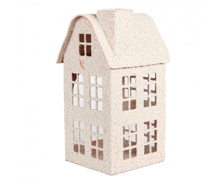 Béžový antik kovový svícen domek Vintage House - 14*14*26 cm Clayre & Eef