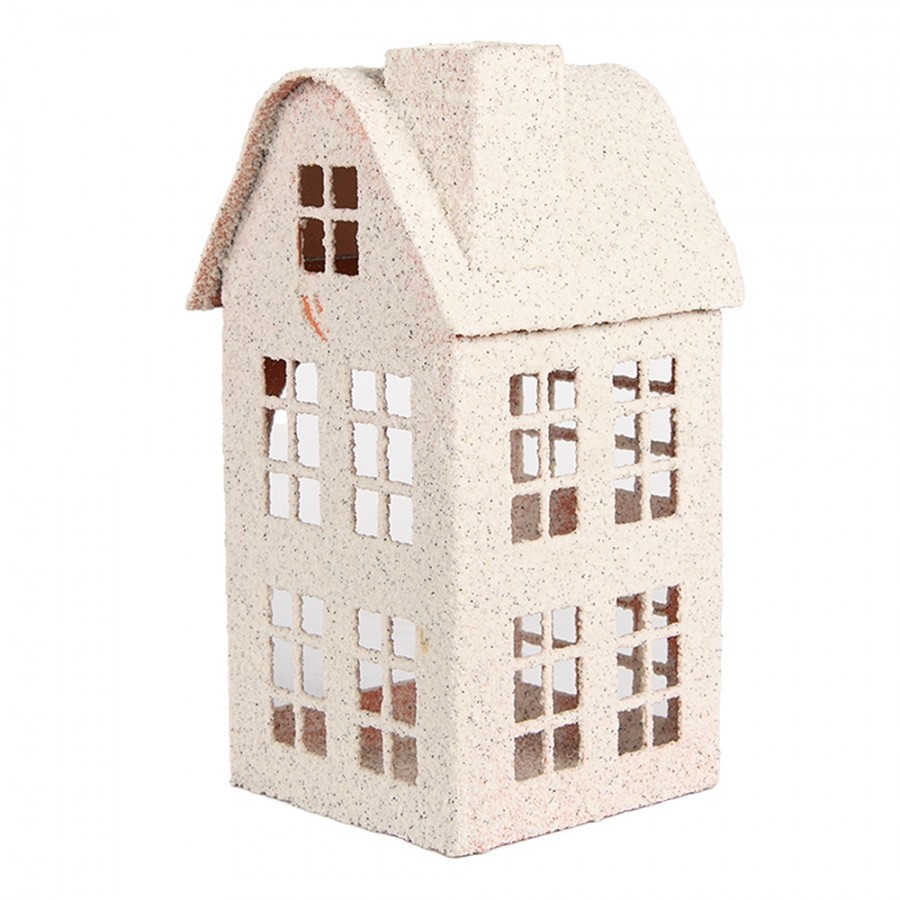 Béžový antik kovový svícen domek Vintage House - 14*14*26 cm