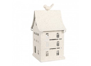 Béžový antik kovový svícen domek Vintage House - 14*15*28 cm