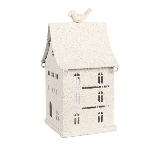 Béžový antik kovový svícen domek Vintage House - 14*15*28 cm