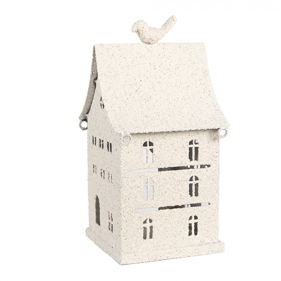 Béžový antik kovový svícen domek Vintage House - 14*15*28 cm