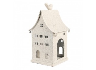 Béžový antik kovový svícen domek Vintage House - 14*15*28 cm