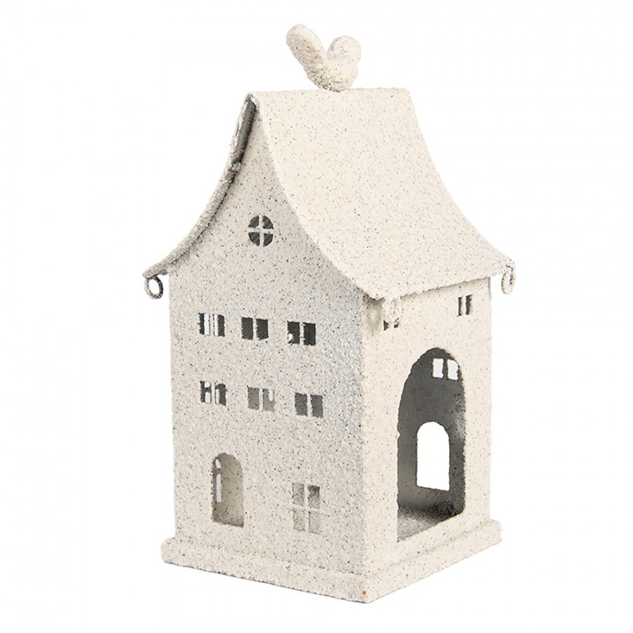 Béžový antik kovový svícen domek Vintage House - 14*15*28 cm