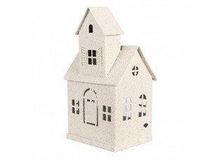 Béžový antik kovový svícen domek Vintage House - 18*14*31 cm