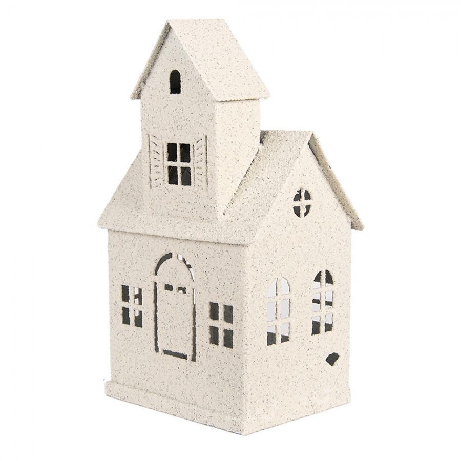Béžový antik kovový svícen domek Vintage House - 18*14*31 cm