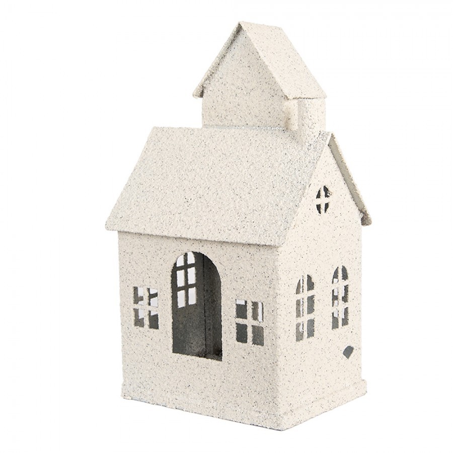 Béžový antik kovový svícen domek Vintage House - 18*14*31 cm