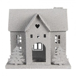 Šedý antik kovový svícen domek Vintage House - 26*17*24 cm