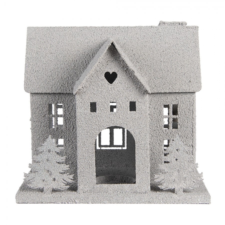 Šedý antik kovový svícen domek Vintage House - 26*17*24 cm