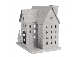 Šedý antik kovový svícen domek Vintage House - 26*17*24 cm