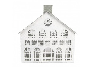 Bílý antik kovový svícen domek Vintage House - 34*16*34 cm