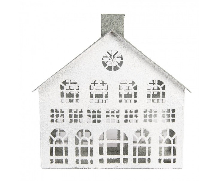 Bílý antik kovový svícen domek Vintage House - 34*16*34 cm Clayre & Eef
