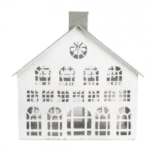 Bílý antik kovový svícen domek Vintage House - 34*16*34 cm