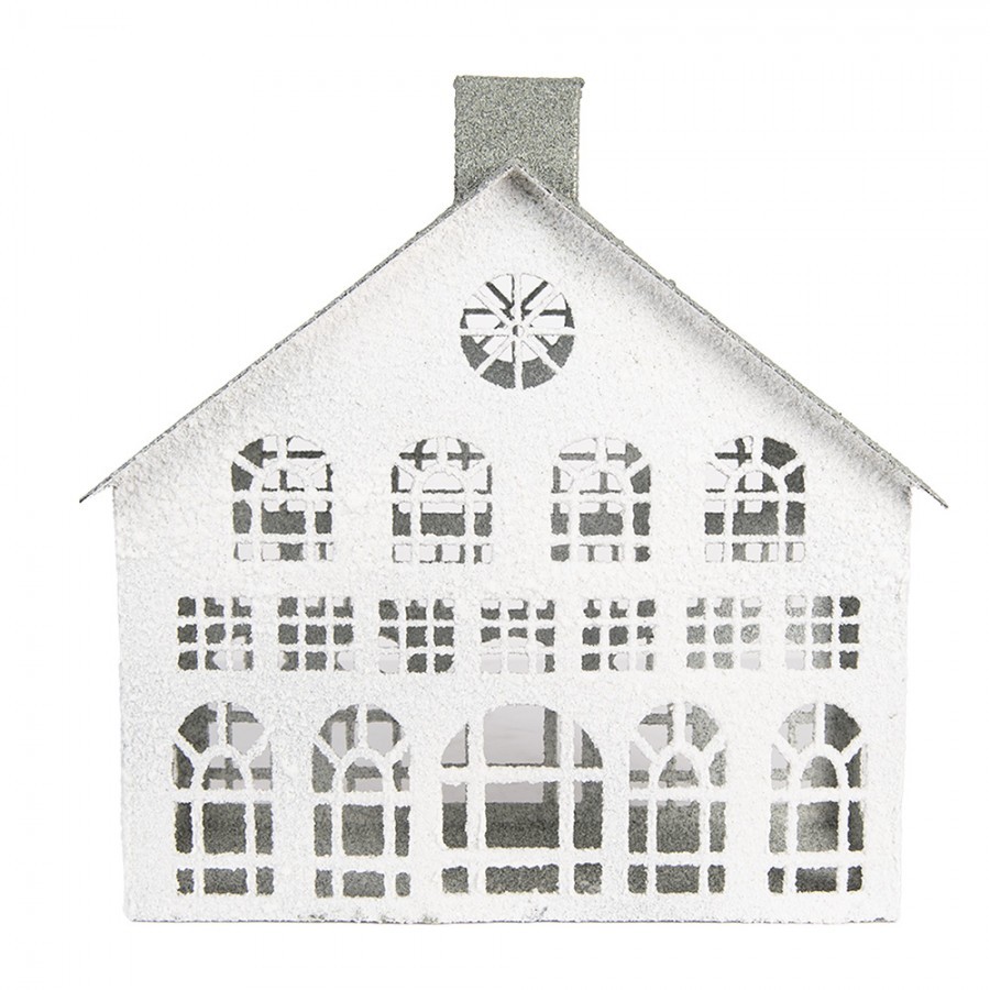 Bílý antik kovový svícen domek Vintage House - 34*16*34 cm