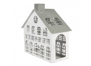 Bílý antik kovový svícen domek Vintage House - 34*16*34 cm